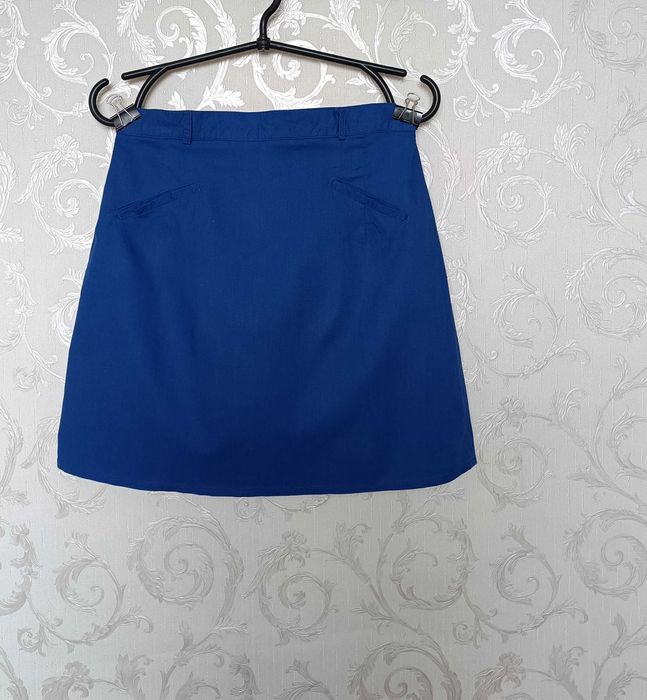 р 10 / 44-46 синя легка спідниця юбка пряма бавовна Франція