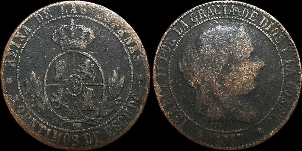 5 Centimos de Escudo - 1867 - Espanha - Barcelona