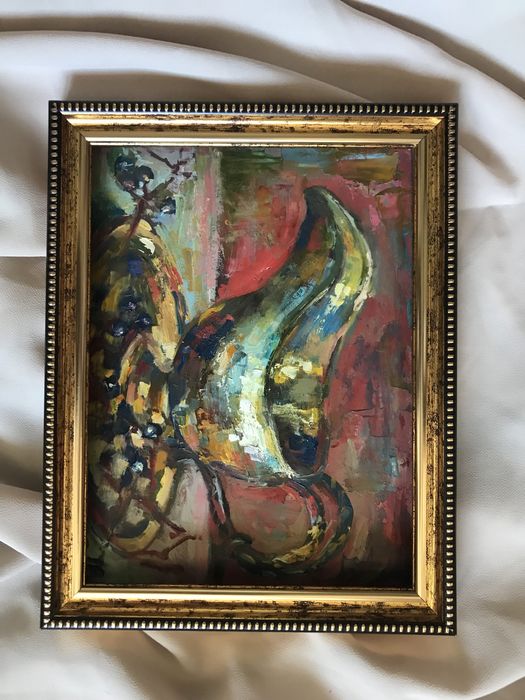 Картини олійні в рамі Квіти Подарунки Натюрморти Іриси Троянди Гітара