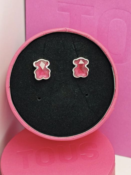 Kolczyki z misiem srebro 925 z rubinem