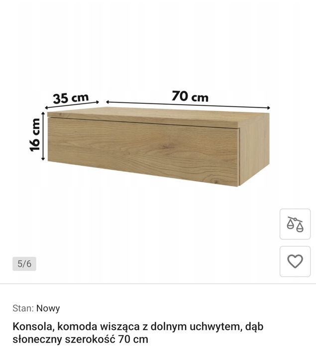 Konsola 70 cm dąb słoneczny nowa