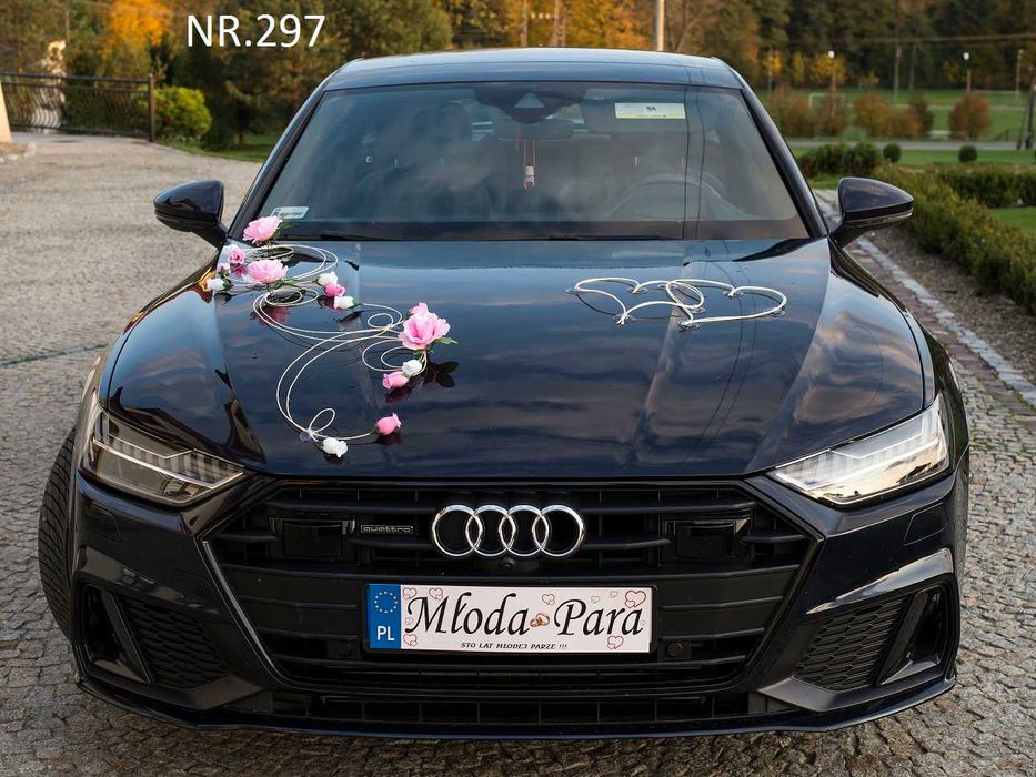 Dekoracje ślubne na samochód.Ozdoby ślubne na auto 297