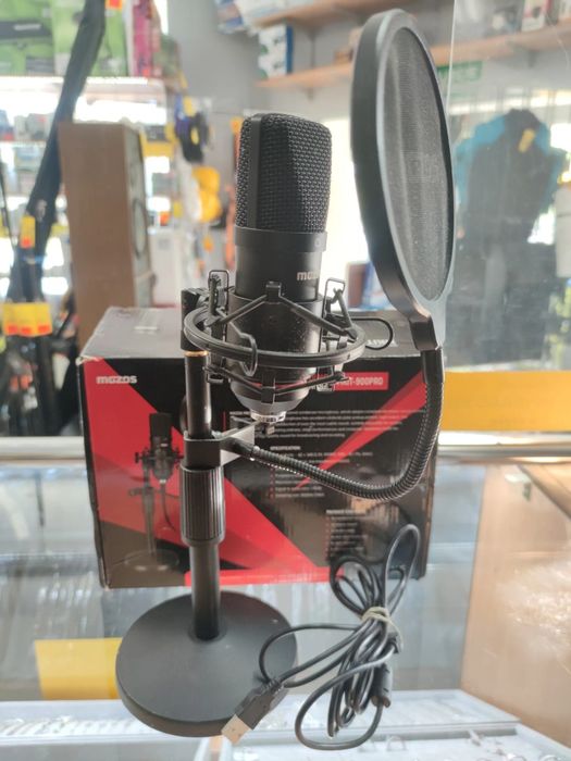 Mikrofon pojemnościowy ze statywem MOZOS MKIT-900 PRO – zestaw do nagrywania - komis Madej Tarnów
