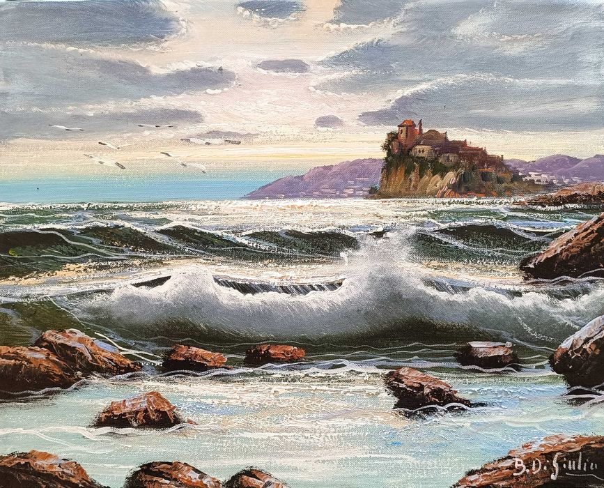 Pintura Original de Bruno Di Giulio - "Tempestade em Ischia" - Impecável !