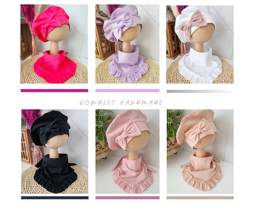 Komplet wiosenny beret z kokardką i chusta