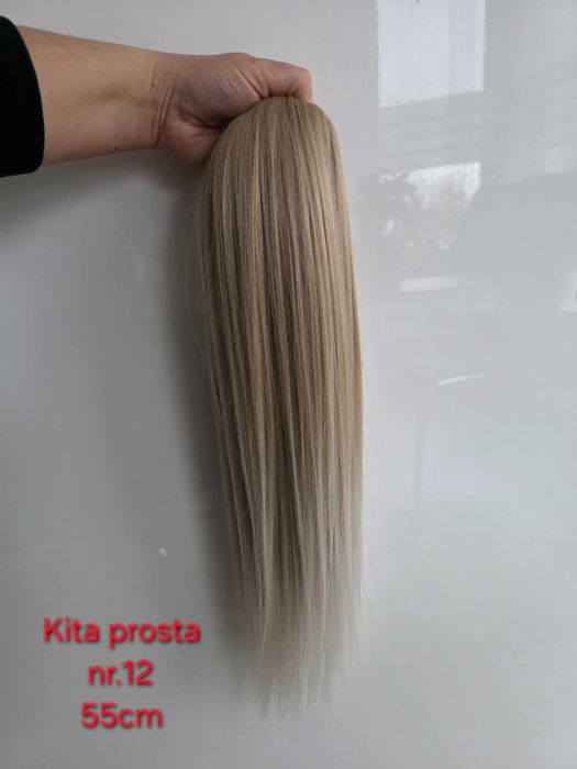 Kucyk doczepiany na siatce Prosty 55cm. Kolor Perłowy blond z platynową końcówką. Włos bioproteinowy-termiczny. Jakość premium!