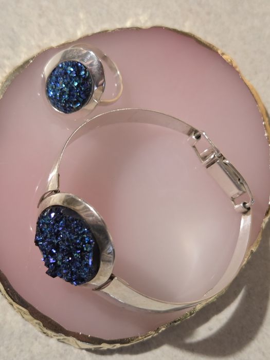 Srebrny komplet biżuterii z druzą