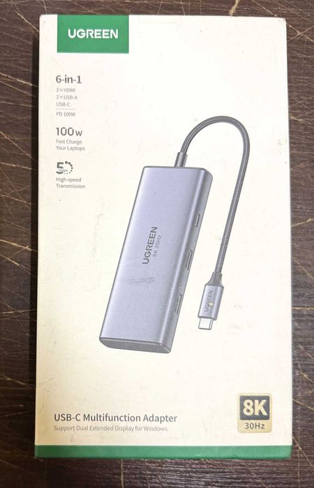 Hub USB UGREEN CM498 2xUSB-A 3.0 USB-C 3.0, 2xHDMI, PD, 8K 30Hz 100W