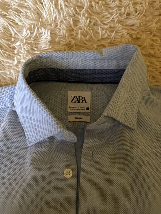 Голуба чоловіча сорочка zara з натуральної тканини