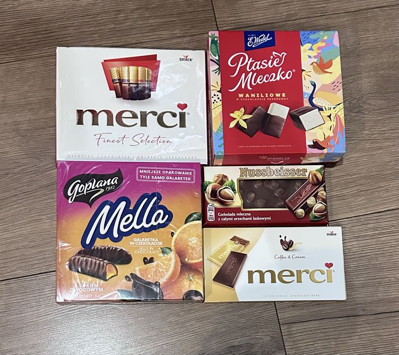 Paczka slodyczy merci, ptasie mleczko, nussbeisser