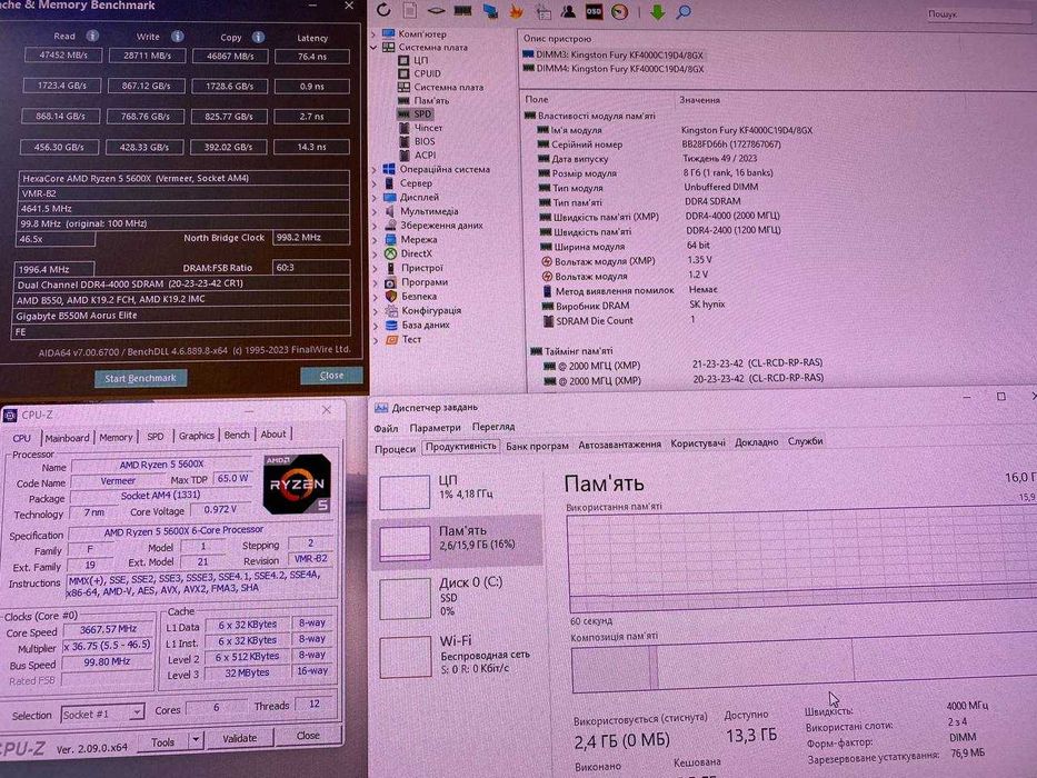 Ігровий комплект Ryzen 5 5600X / Gigabyte AORUS B550M / Fury DDR4 16gb