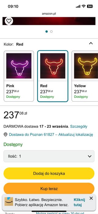 Lapka nocna neon led