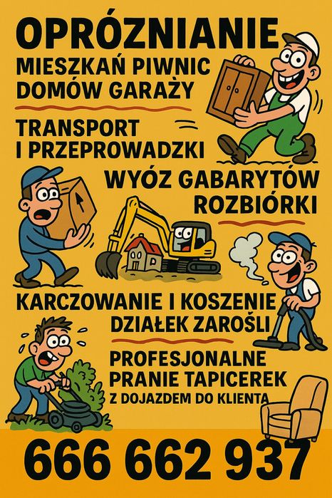 Wywóz gabarytów Opróżnianie mieszkań karczowanie koszenia  Rozbiórki