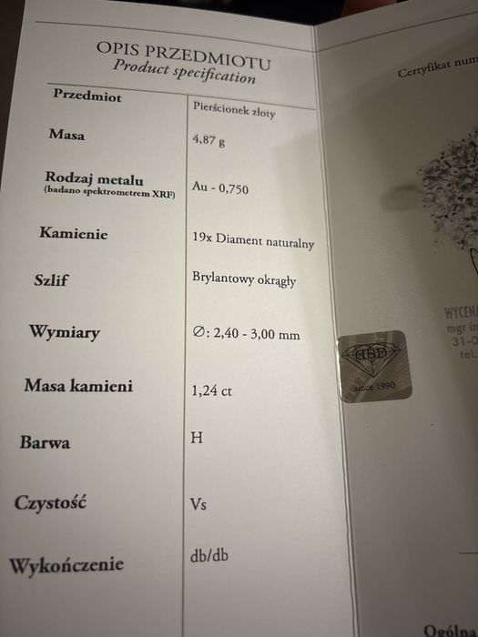 Pièkny pierścionek złoty 18k /Au 750 z Diamentami 4.87g