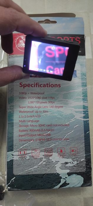 Mini Sport Câmera de Ação Impermeável, 1080P, 32GB