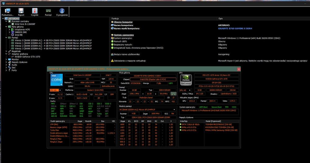 PC do Gier Intel i5 12600KF Karta graficzna  MSI GTX 1070 8 GB