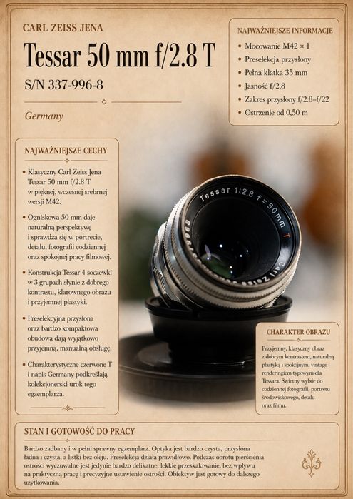 Carl Zeiss Jena Tessar 50 mm f/2.8 T