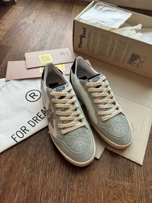 Белые серые кожаные кроссовки Golden Goose Super-Star голден гус