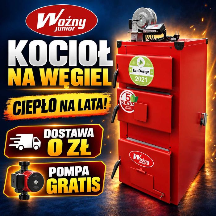 Kocioł piec na węgiel drewno 27kW do 220m2  darmowa dostawa gratis pompa