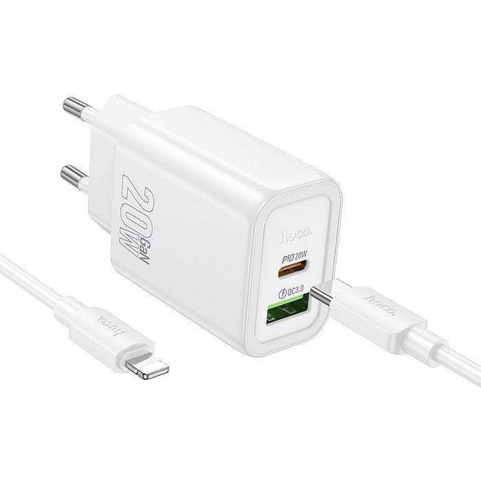Ładowarka sieciowa do telefonu Hoco USB A + USB C QC3.0 PD 3A 20W +