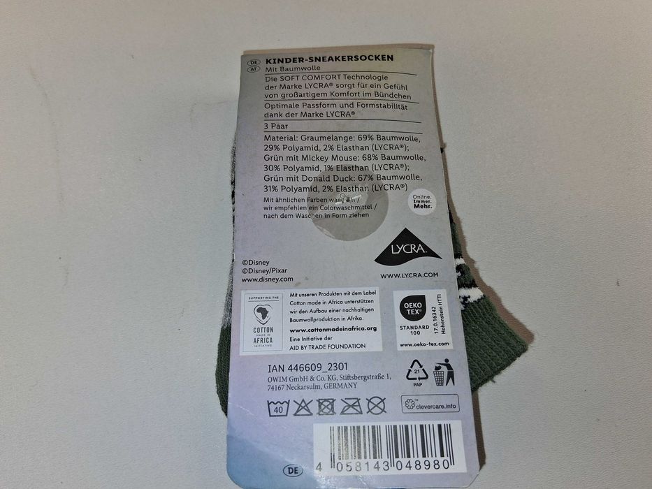 A006 Zestaw 3 Pary Disney Skarpetki Dziecięce Kaczor Donald Miki 19-22