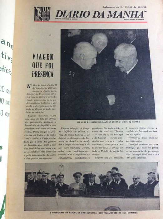 Suplemento do Diario da manhã, 1968. Viagem presidencial...Estado Novo