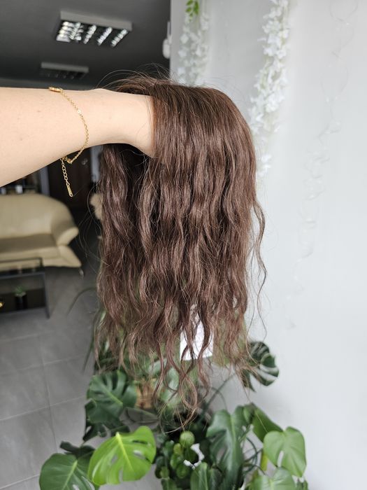 Tupet topper z włosów naturalnych kreconych Anna fale naturlany brąz