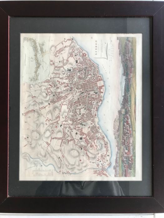 Gravura - mapa de Lisboa - Sec. XIX - original