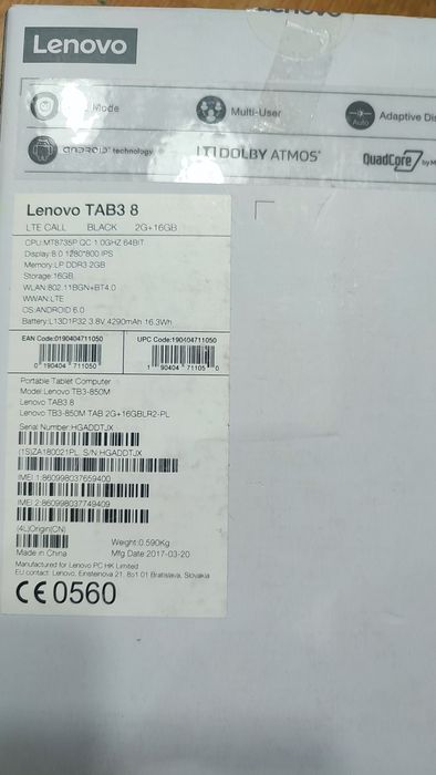 Tablet Lenovo TAB3 8" 1280x800