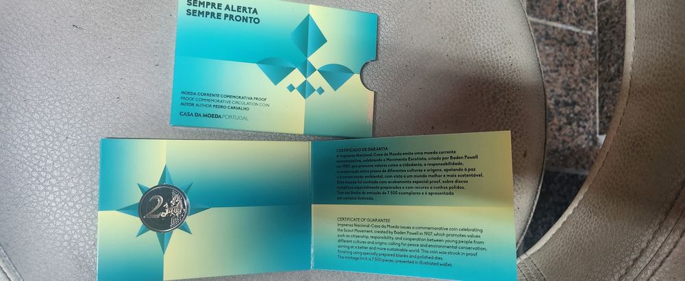 Moeda 2€ proof 2025 comemorativa,  alusiva ao movimento escoteiro.