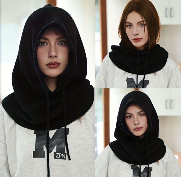 Капор капюшон шапка чорний вʼязаний