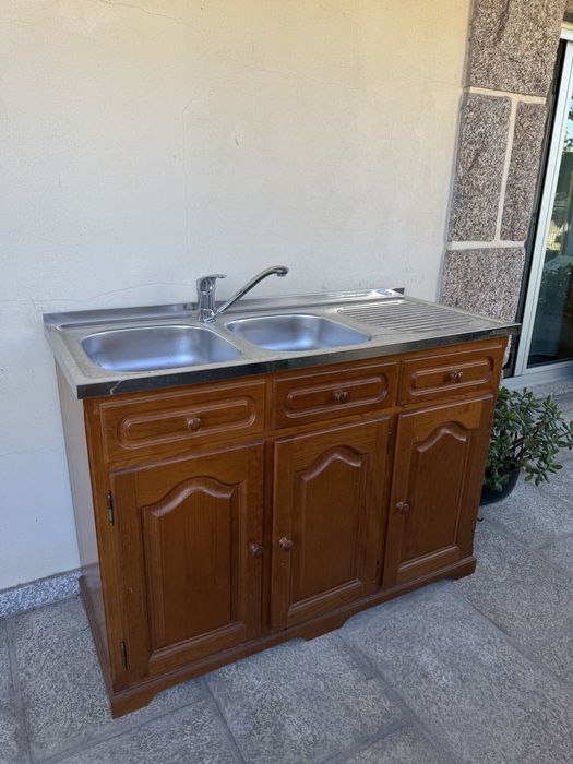 Móvel de cozinha com lava-loiça inox de 2 cubas
