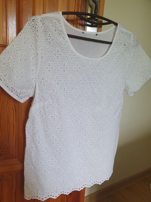 Bluzka t-shirt biała boho ażurowa Reserved M