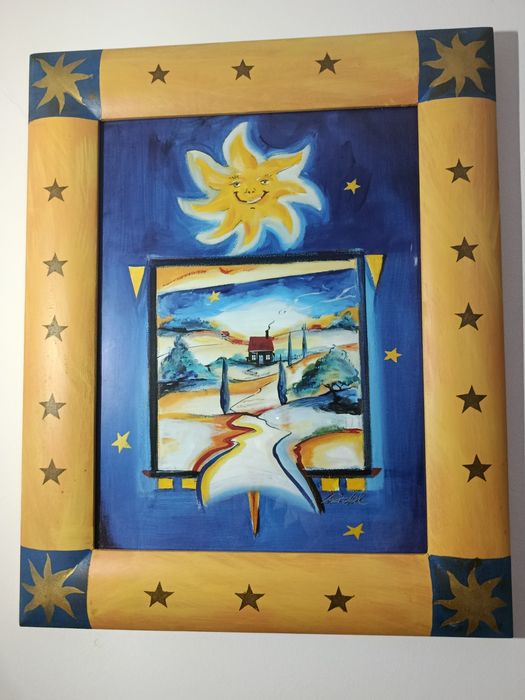 Quadro Sol e Paisagem - Moldura Artesanal Exclusi