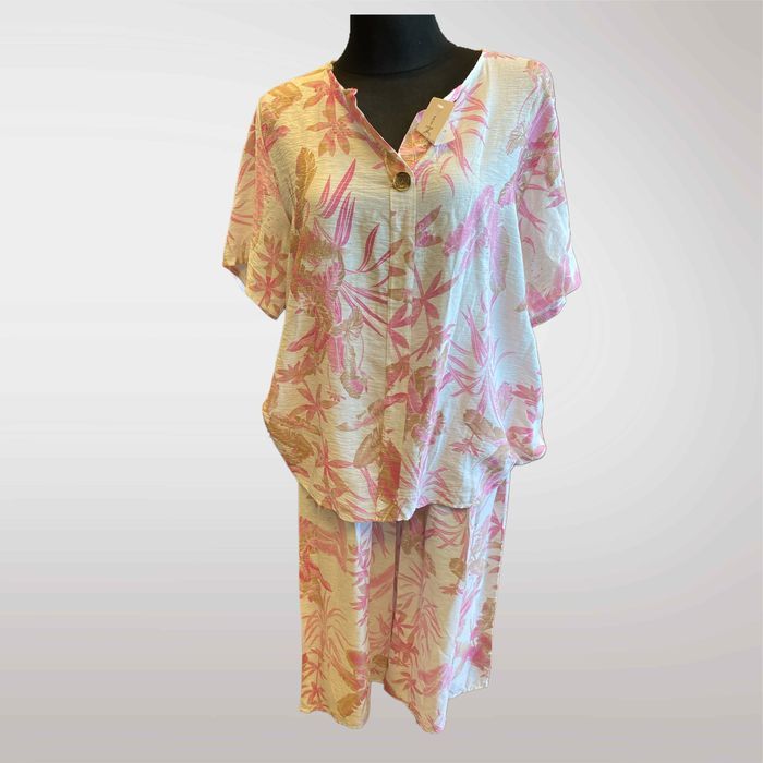 Komplet Damski Oversize w Liście Wiskoza Różowy