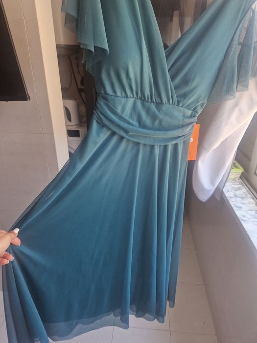 Vestido Midi azul petróleo S novo