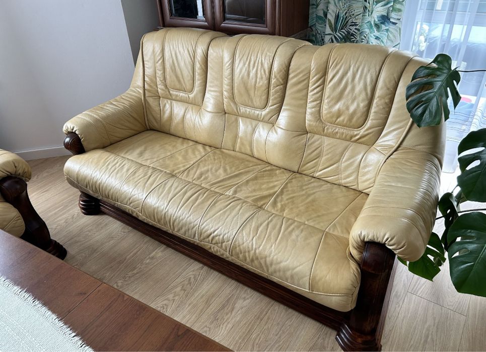 Skórzany wypoczynek komplet kanapy fotel