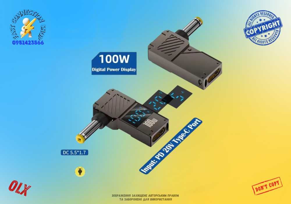 Адаптер USB-C до постійного струму Інтелектуальний цифровий дисплей PD