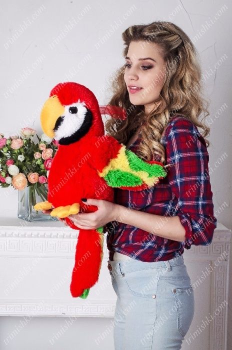 Великий м'який папуга 38 см червоний, синій, зелений