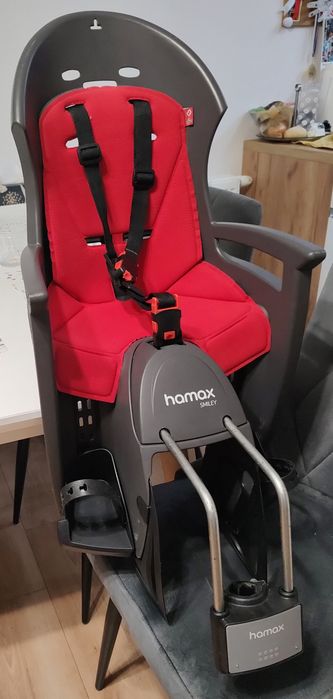 Fotelik Rowerowy Hamax Smiley ciemnoszary - czerwona wyściółka