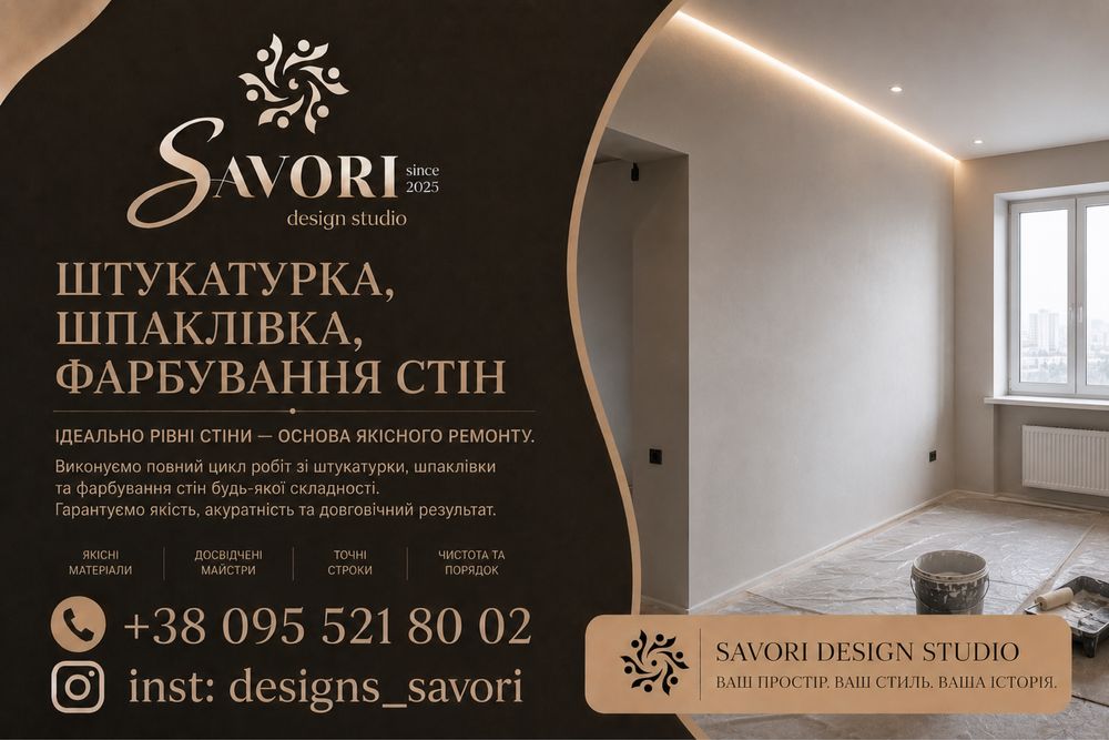 Штукатурка, шпаклівка та фарбування стін