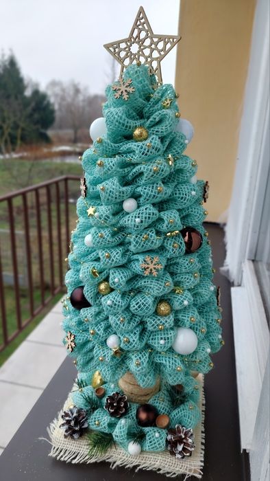 Nowa choinka jutowa handmade z lampkami