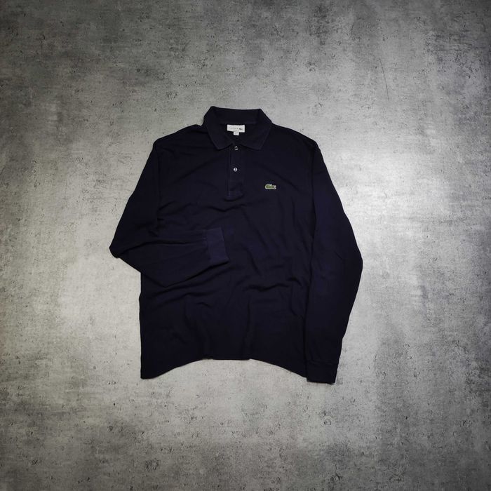 MĘSKA Elegancka Bawelna PREMIUM Koszulka Długi Rękaw Granat Lacoste