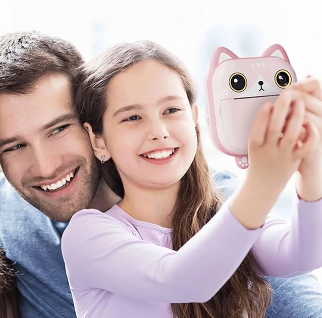 Дитячий фотоапарат Котик миттєвого друку з селфі камерою та відео