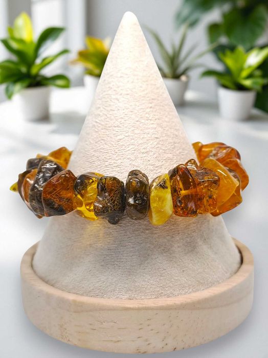 Bransoletka BURSZTYN bałtycki bryłki cytryna koniak zieleń #861