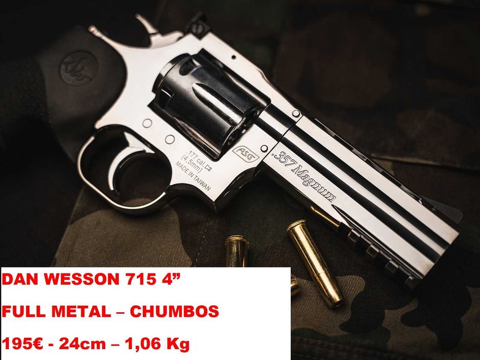 Revólver Pressão de Ar de CO2 Borner (Smith&Wesson MOD.36) Dan Wesson 715 de 2.5" e 4" METAL