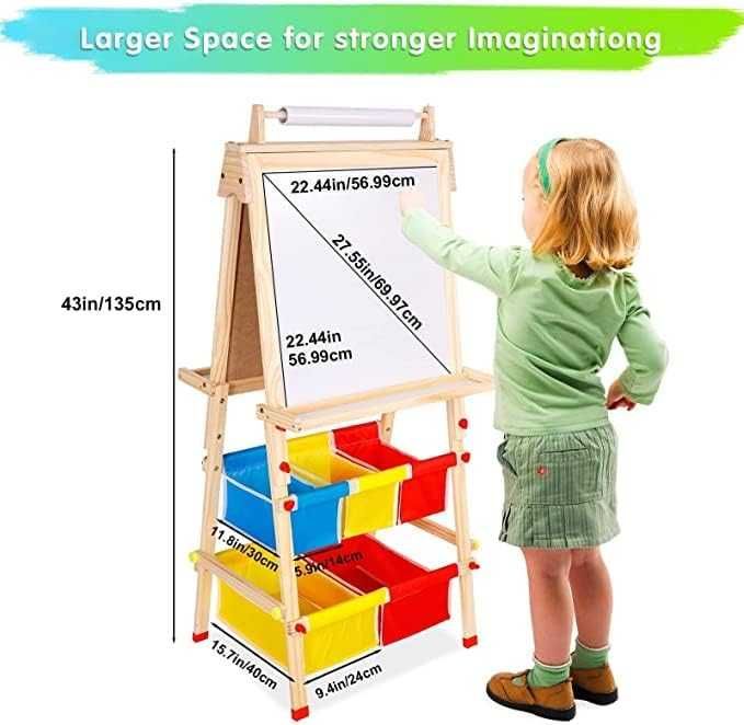 Drewniana tablicadla dzieci, sztaluga dwustronna suchościeralna