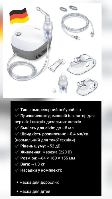 Інгалятор (небулайзер) для всієї сім'ї, медичний прилад для дихання Sa