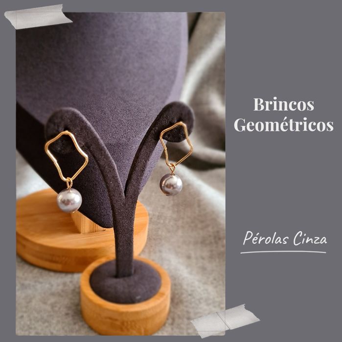 Brincos Pérola Cinza