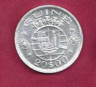 GUINÉ   EX-colonia     20$  Escudos  1952  Prata Soberba Rara neste Estado